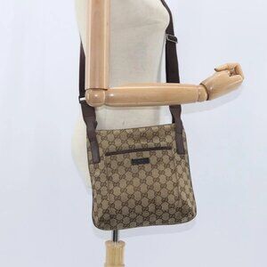 GUCCI GG Canvas Shoulder Bag Beige Silver